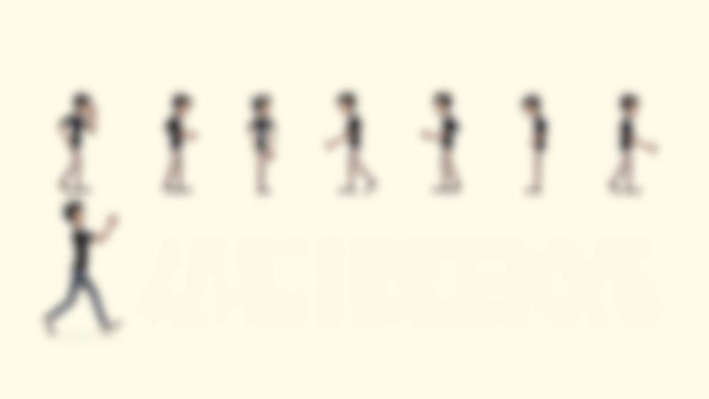 Sequenza di fotogrammi che mostra le fasi di un ciclo di camminata di un personaggio animato