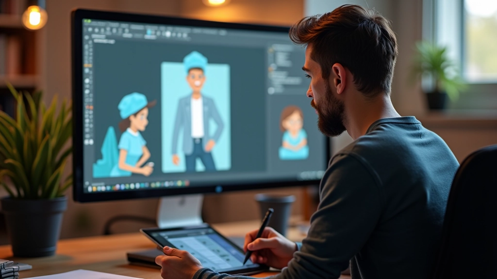 Animatore al lavoro con tablet e software di animazione
